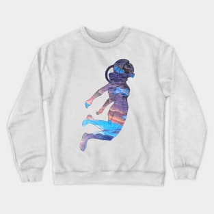 Clothos - Space Girl Floating White Background Crewneck Sweatshirt